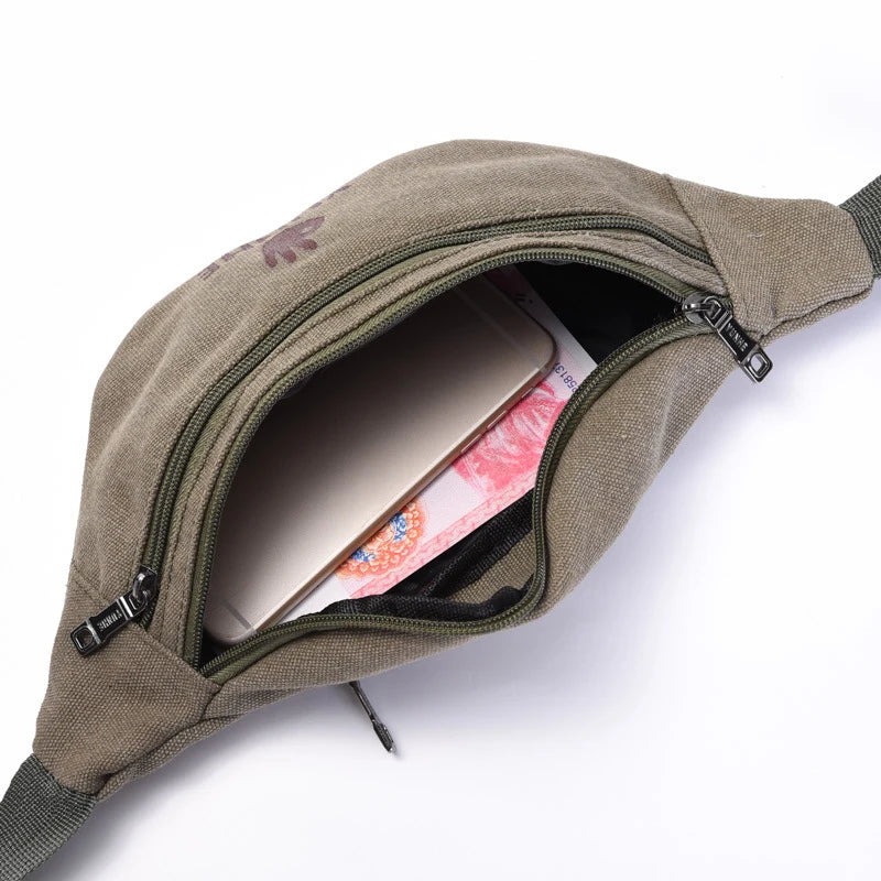 Male Casual Functional Waist Bag Fashional Canvas Purse Creative Ok Gestures Purse Waist Package for Man Canvas Hip Bag