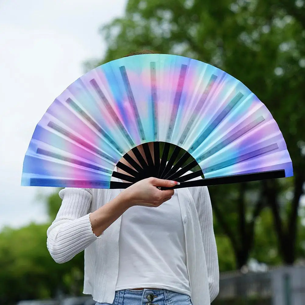 Gradient Colorful Reflective Foldable Fan Magic Soft 33cm Large Cloth Dance Photography Kung Fu Fan Props Disco Fan Festival Fan