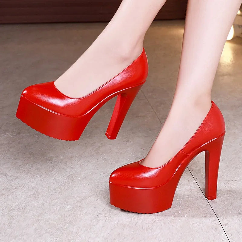 Plus Size 32 43 Platform Catwalk Shoes Women Wedding Shoes Bride 2024 Shallow High Heels Platform Pumps Elegant Dress Court Shoe