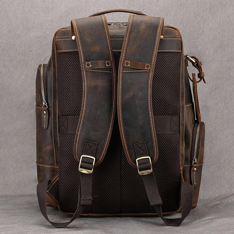 Vintage Men's Crazy Horse Leather Backpack genuine leather Retro Rucksack Large Classic Travel Backpack Big laptop computer bag