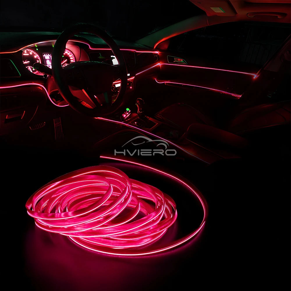 5M Universal Car Interior Lighting white LED Strip Decoration Garl and Wire Rope Tube Line Flexible Neon Lights with USB Drive