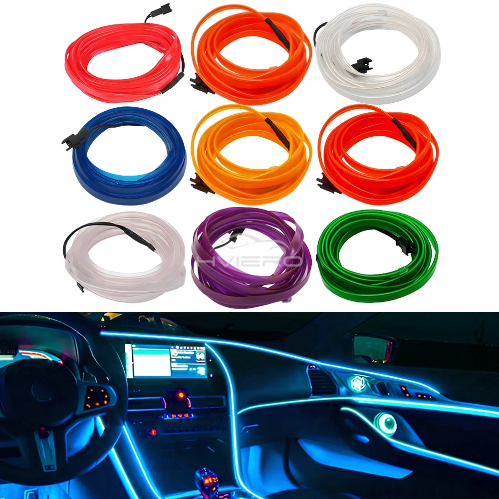 5M Universal Car Interior Lighting white LED Strip Decoration Garl and Wire Rope Tube Line Flexible Neon Lights with USB Drive