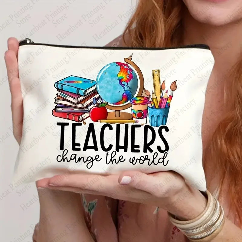 Teacher Change The World Print Cosmetics Bags Toiletry Bag Graduation Gift for Teachers Back To School Pencil Case for Teacher