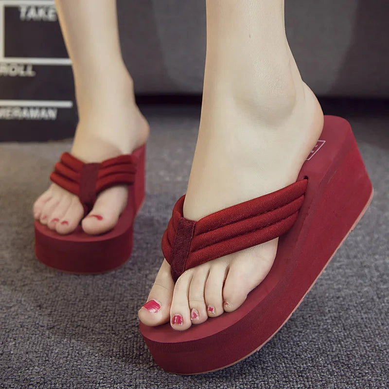 Open Toe Women Wedge Sandals Thong Flip Flops Platform Slippers Summer Beach Outdoor Slides Woman Height Increased Sandles