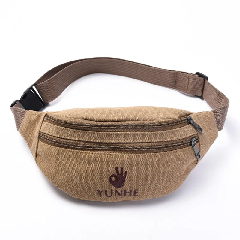 Male Casual Functional Waist Bag Fashional Canvas Purse Creative Ok Gestures Purse Waist Package for Man Canvas Hip Bag