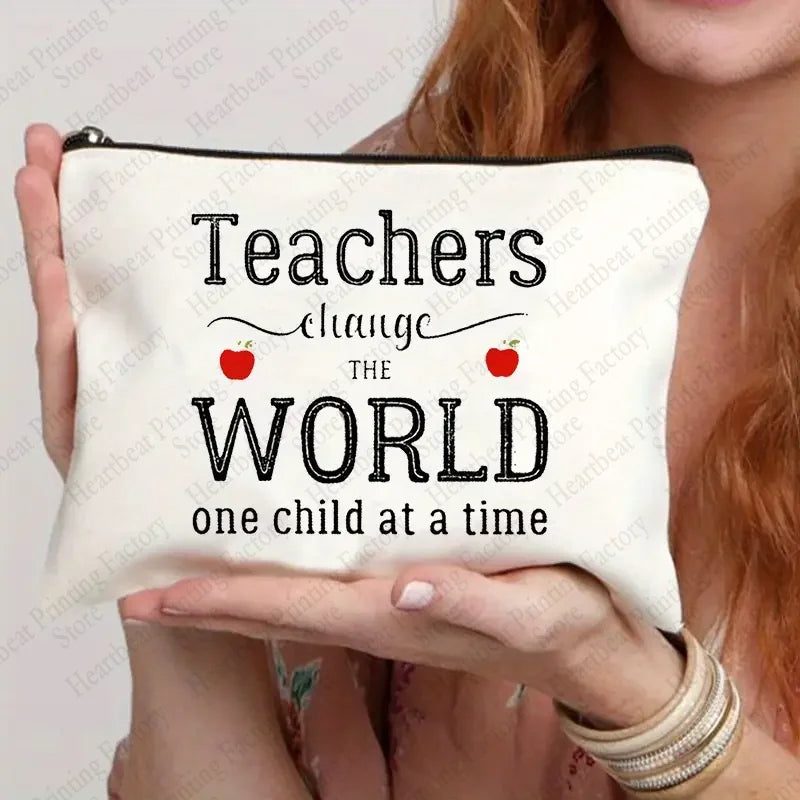 Teacher Change The World Print Cosmetics Bags Toiletry Bag Graduation Gift for Teachers Back To School Pencil Case for Teacher