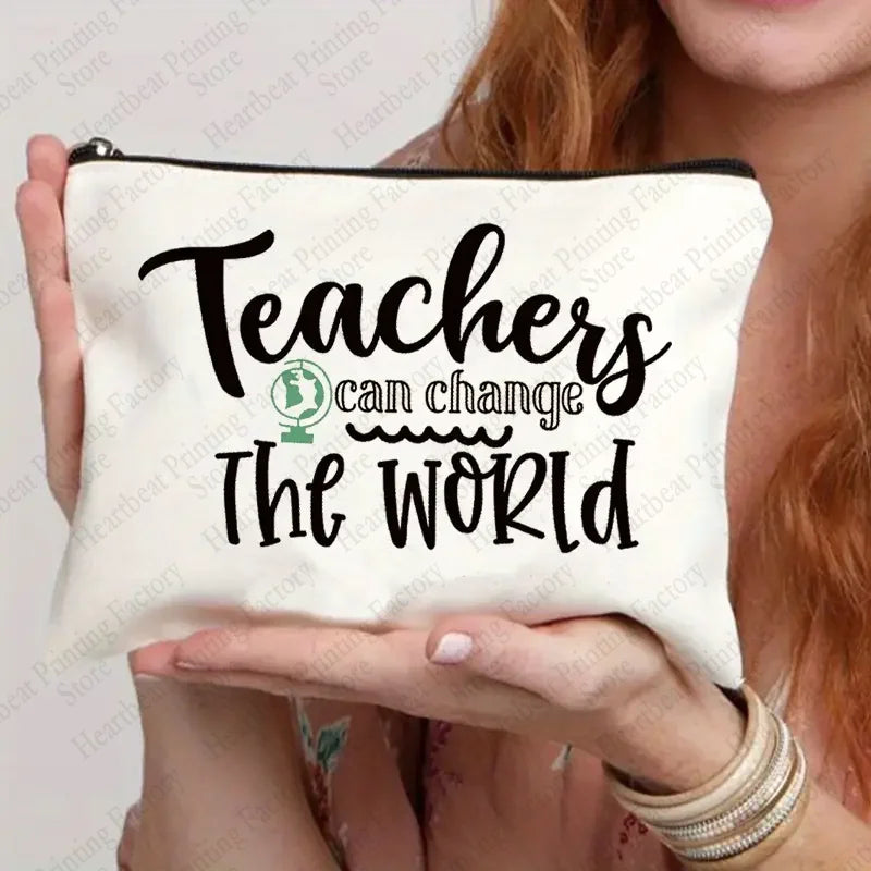 Teacher Change The World Print Cosmetics Bags Toiletry Bag Graduation Gift for Teachers Back To School Pencil Case for Teacher