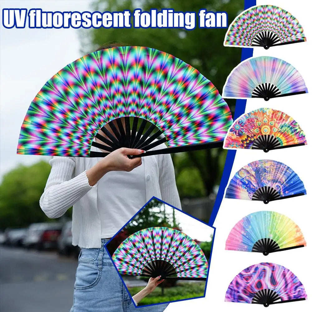 Gradient Colorful Reflective Foldable Fan Magic Soft 33cm Large Cloth Dance Photography Kung Fu Fan Props Disco Fan Festival Fan