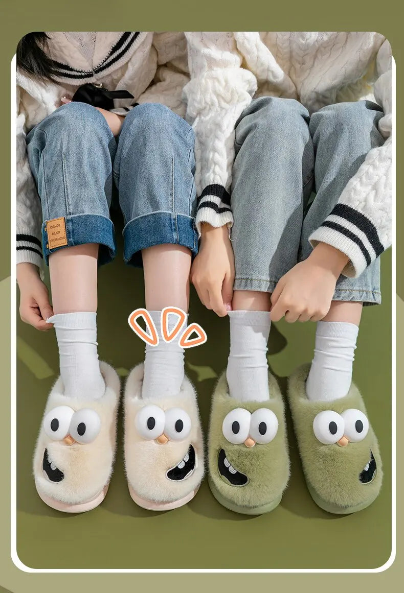 WinterSHome Cotton Shoes For Women, Thickened And Plush, Cute And Warm, Wearing Cotton Slippers For MenQ613