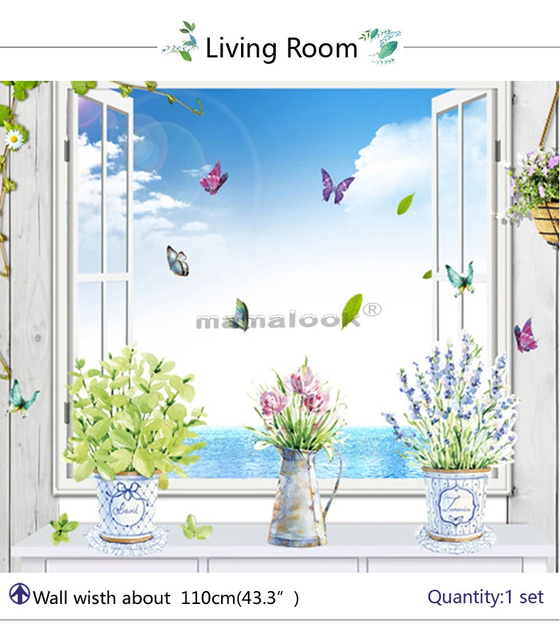 Wall Stickers DIY Butterfly Potted Flower Pot Wallpaper Sticker For Wall Waterproof  Home Decoration  Wall Art Self-adhesive