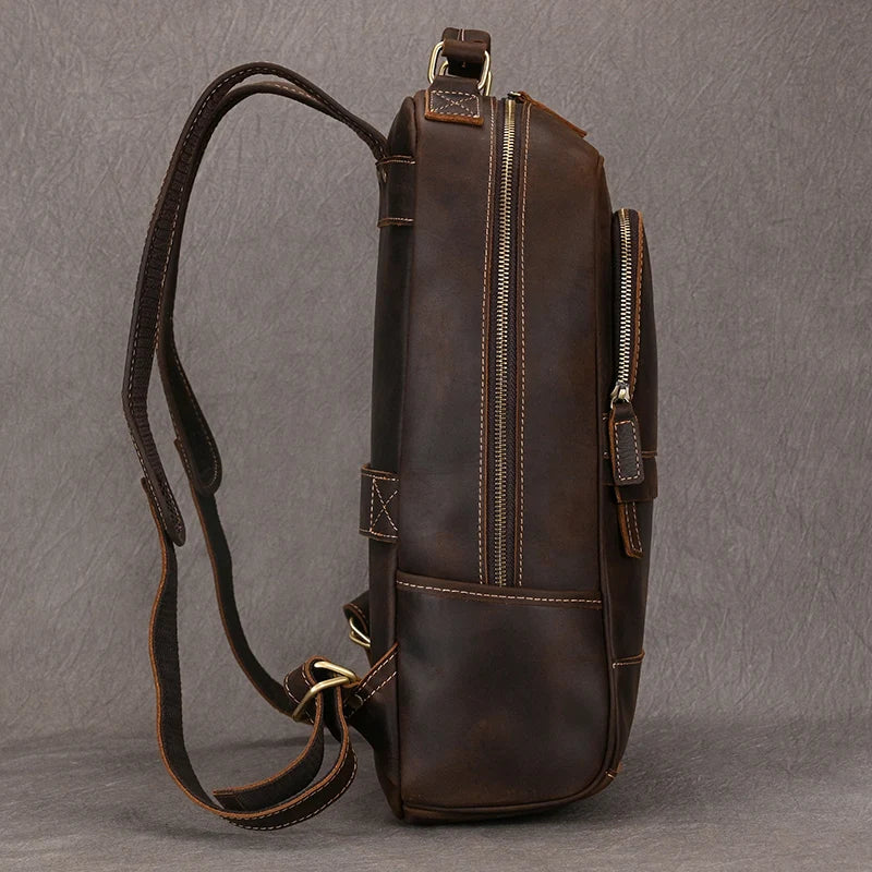 Vintage Men's Crazy Horse Leather Backpack genuine leather Retro Rucksack Large Classic Travel Backpack Big laptop computer bag