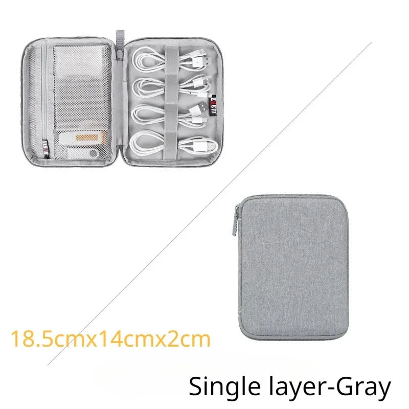 Gray Digital Storage Bag USB Data Cable Organizer Earphone Wire Bag Pen Power Bank Travel Kit Case Pouch Electronics Accessories