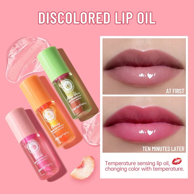 Mini Hydrating Temperature Sensing Lip Balm Moisturizing Color Changing Lip Oil Peach Aloe Vera Brighten Repair Lips Lip Pomade