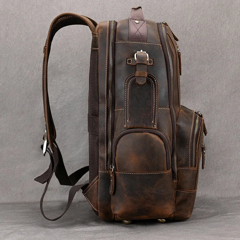 Vintage Men's Crazy Horse Leather Backpack genuine leather Retro Rucksack Large Classic Travel Backpack Big laptop computer bag