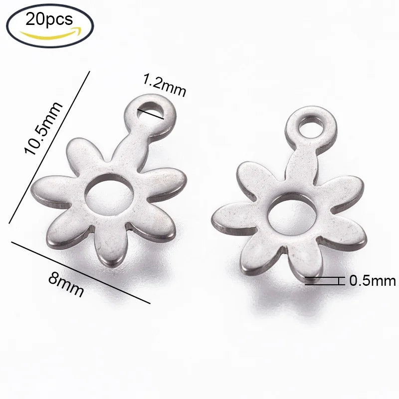 5~20Pcs 304 Stainless Steel Charms for DIY Jewelry Making  (Butterfly Heart Flower Key Moon Musical Note Ring Flat Round Star)