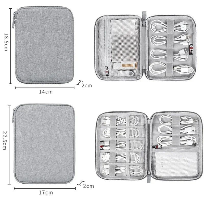 Gray Digital Storage Bag USB Data Cable Organizer Earphone Wire Bag Pen Power Bank Travel Kit Case Pouch Electronics Accessories