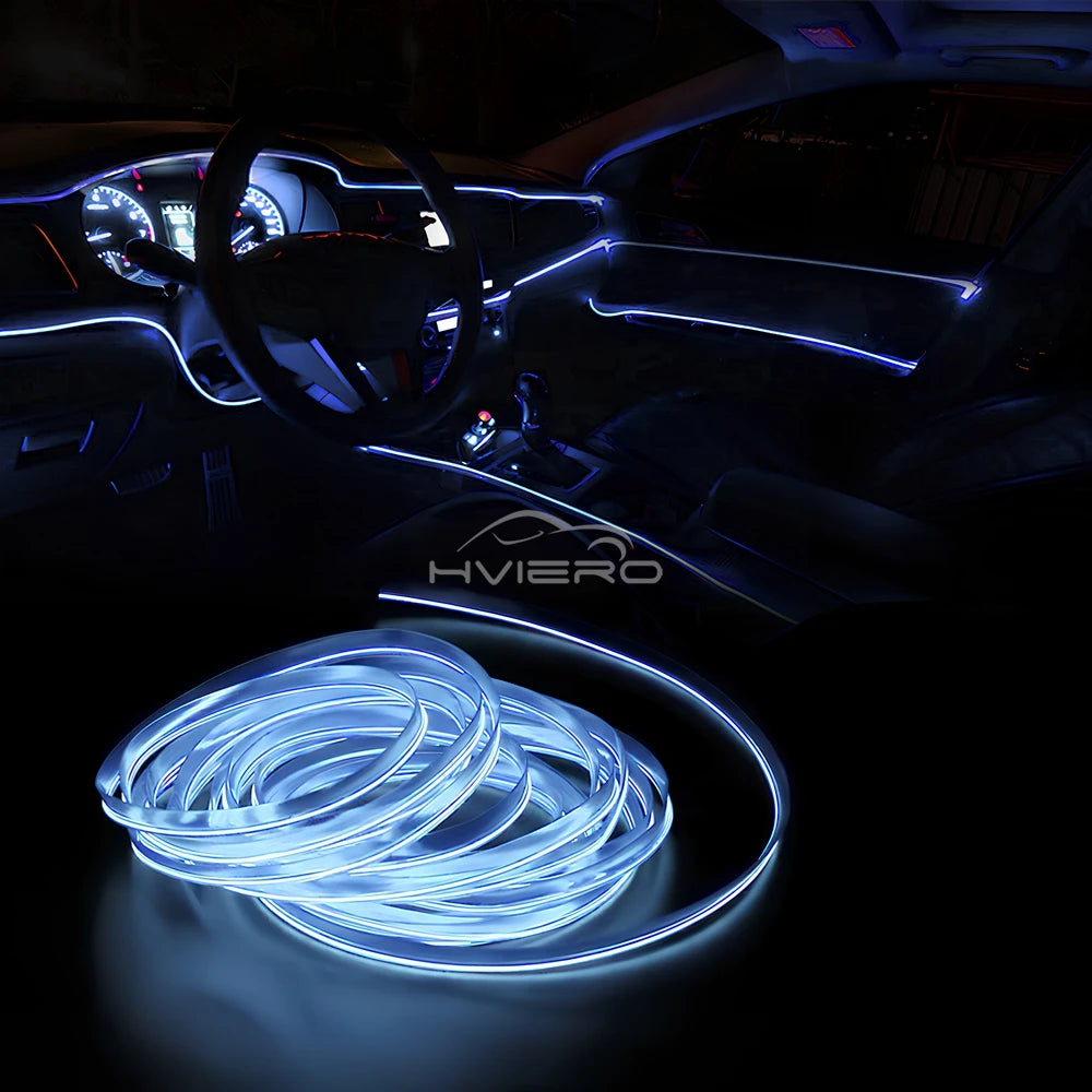 5M Universal Car Interior Lighting white LED Strip Decoration Garl and Wire Rope Tube Line Flexible Neon Lights with USB Drive