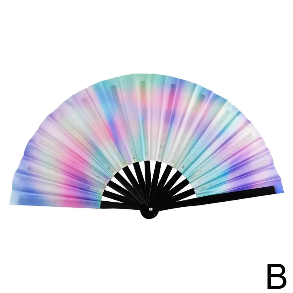 Gradient Colorful Reflective Foldable Fan Magic Soft 33cm Large Cloth Dance Photography Kung Fu Fan Props Disco Fan Festival Fan