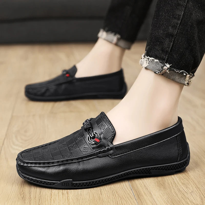 Fashion Leather Men Casual Shoes Slip on Formal Loafers Luxury Brand Comfortable Men Moccasins Italian Soft Male Driving Shoes