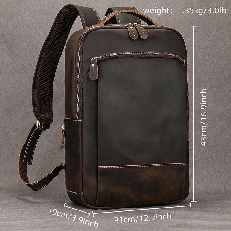 Vintage Men's Crazy Horse Leather Backpack genuine leather Retro Rucksack Large Classic Travel Backpack Big laptop computer bag