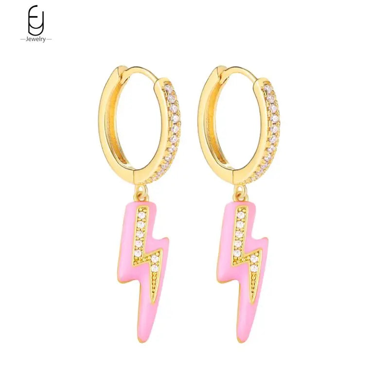 925 Sterling Silver Needle Vintage Gold Earrings for women Fashion Lightning Pendant Hoop Earrings Wedding High Luxury Jewelry