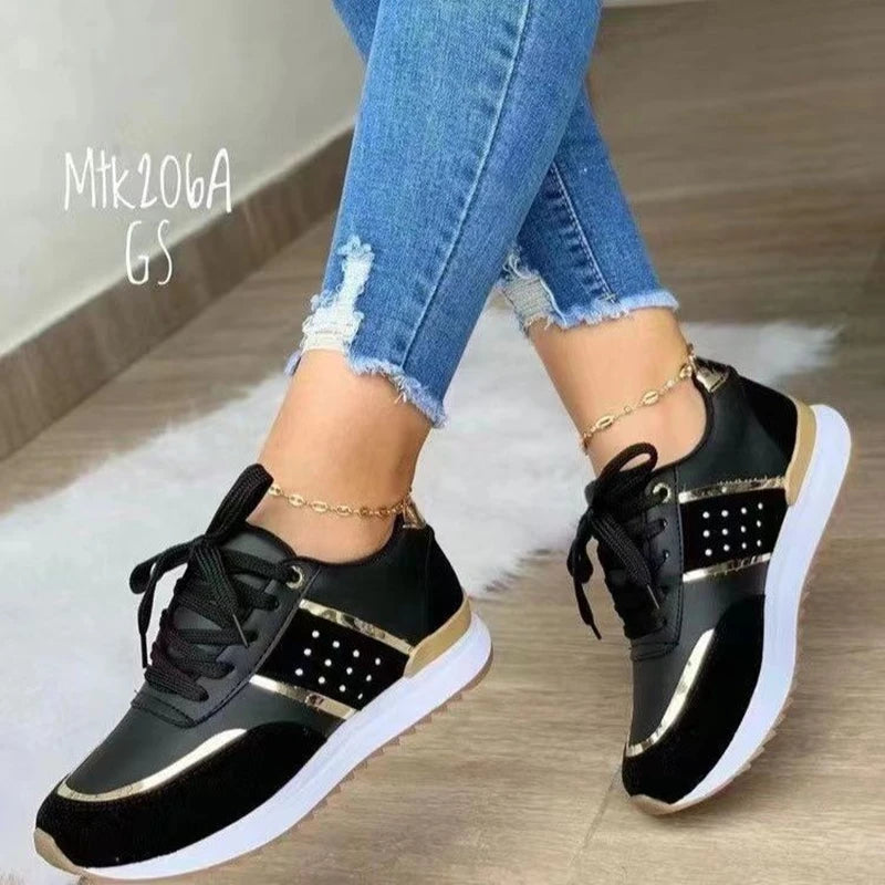 Sneakers Platform Women's Shoes 2024 Trend Leather Patchwork Ladies Casual Sport Shoes Gyms Outdoor Running Vulcanized Shoes Hot