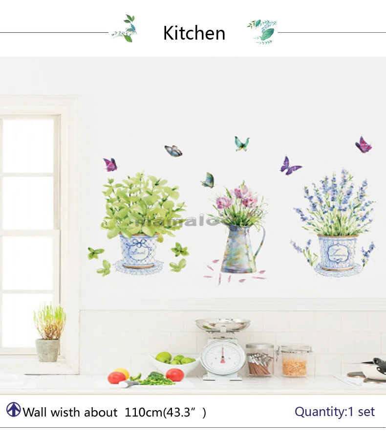 Wall Stickers DIY Butterfly Potted Flower Pot Wallpaper Sticker For Wall Waterproof  Home Decoration  Wall Art Self-adhesive