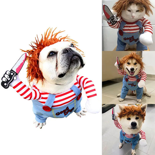 Funny Dog Cosplay Clothes Puppy Party Dress Up Apparel Outfit Chihuahua Deadly Doll Set Halloween Costume for S-XL Dogs Cats