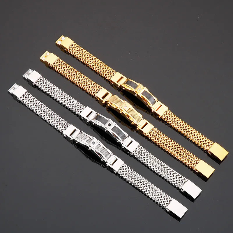 Fashionable and Trendy High-quality Stainless Steel Electroplated Gold Color Inlaid Zircon Men's Bracelet As A Gift To Friends