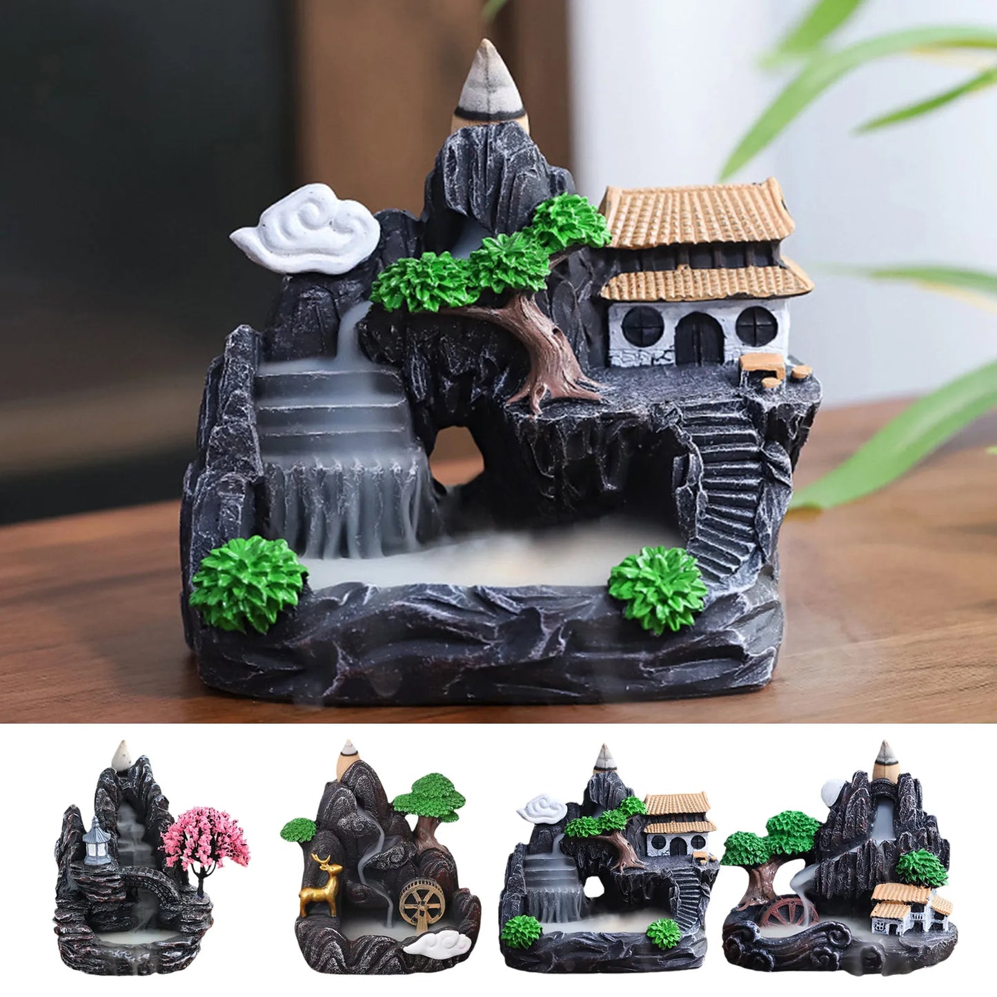 Waterfall Incense Burner Resin Backflow Incense Holder Fountain Waterfall Incense Burner For Home Office Decor Gift