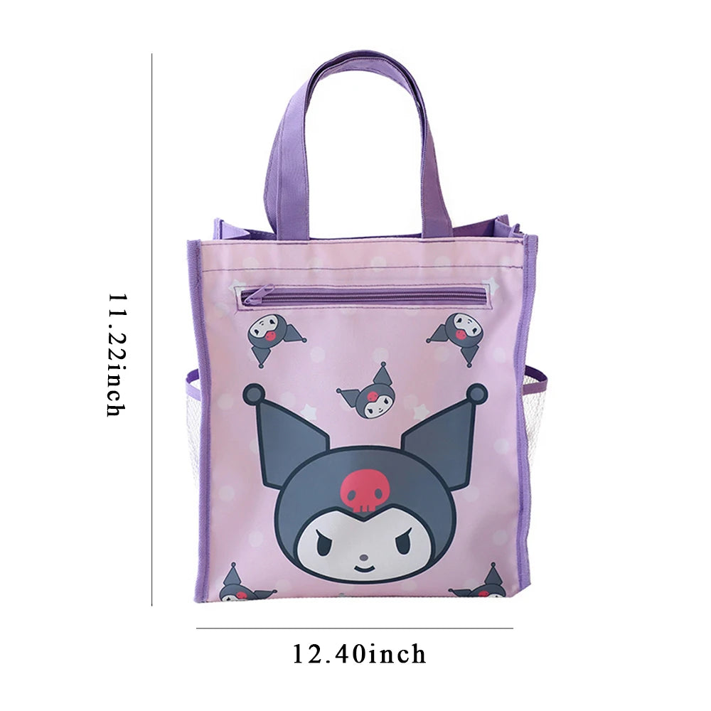 Sanrio Hello Kitty Double Layer HandBags Kawaii Kuromi Cinnamoroll Student A4 File Bags Art Bags Textbook Portable Organizers