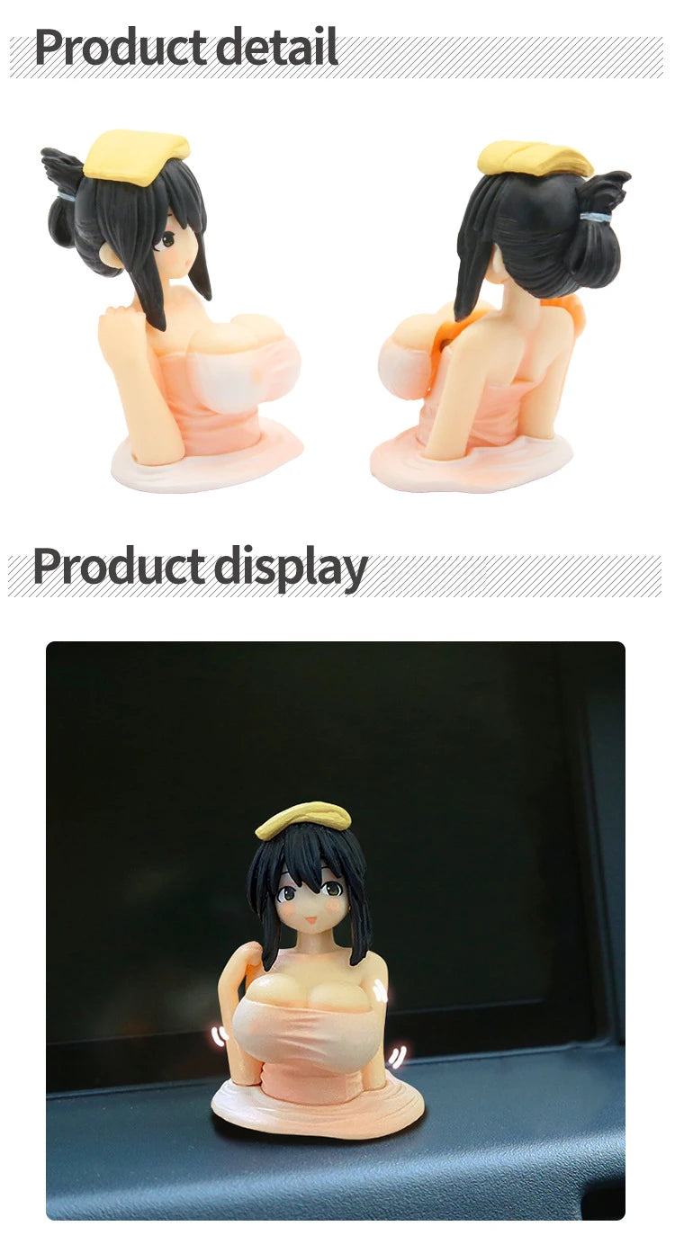 Cute Kanako Chest Shaking Girls Car Ornaments Cartoon Kawaii Anime Statue Car Dashboard Sexy Doll Figurine Car Decorations