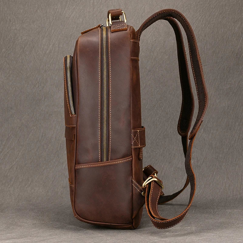 Vintage Men's Crazy Horse Leather Backpack genuine leather Retro Rucksack Large Classic Travel Backpack Big laptop computer bag