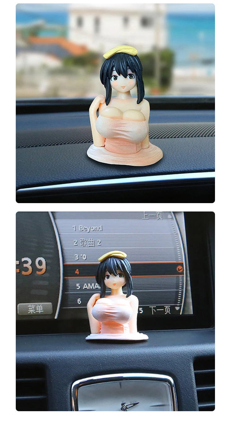 Cute Kanako Chest Shaking Girls Car Ornaments Cartoon Kawaii Anime Statue Car Dashboard Sexy Doll Figurine Car Decorations