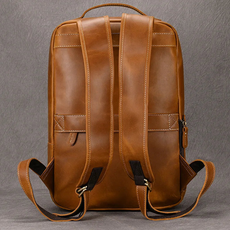 Vintage Men's Crazy Horse Leather Backpack genuine leather Retro Rucksack Large Classic Travel Backpack Big laptop computer bag