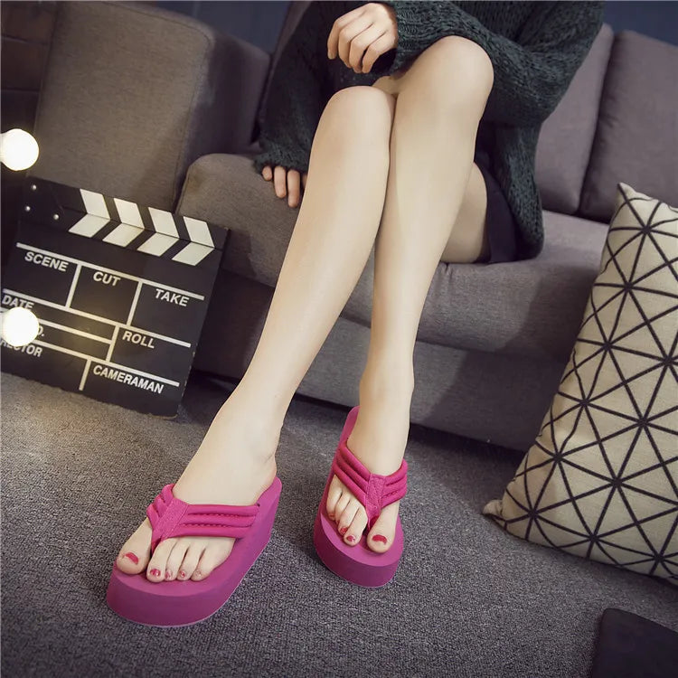 Open Toe Women Wedge Sandals Thong Flip Flops Platform Slippers Summer Beach Outdoor Slides Woman Height Increased Sandles